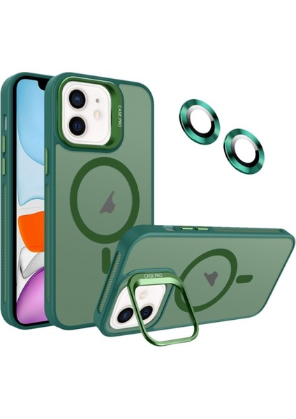 Apple iPhone 11 Kılıf Standlı Mat Magsafe Metal Tuşlu Kamera Lens Hediyeli Wonk Kapak