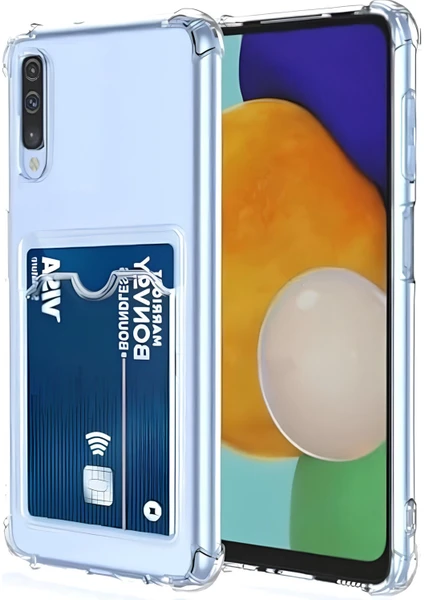 Samsung Galaxy A70 Kılıf Kamera Koruma ve Köşe Korumalı Kartlıklı Cüzdanlı Darbe Emici Kapak