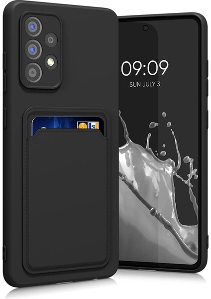 Samsung Galaxy A73 Kılıf Kamera Korumalı Kartlıklı Cüzdanlı Kırmızı Tuşlu Siyah Silikon Kapak