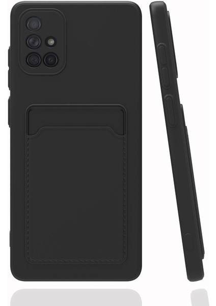 Samsung Galaxy A71 Kılıf Kamera Korumalı Kartlıklı Cüzdanlı Kırmızı Tuşlu Siyah Silikon Kapak