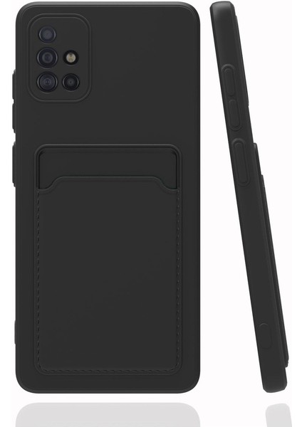 Samsung Galaxy A51 Kılıf Kamera Korumalı Kartlıklı Cüzdanlı Kırmızı Tuşlu Siyah Silikon Kapak