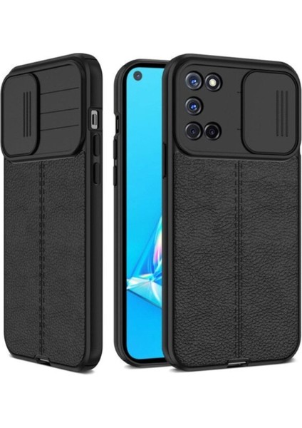 Samsung Galaxy A02S Kılıf Sürgülü Slide Kamera Korumalı Deri Görünümlü Leke Tutmaz Lüks Silikon