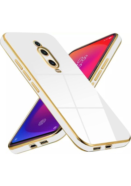 Xiaomi Mi 9t Kılıf Parlak Kenarlı Altın Işlemeli Kamera Korumalı Kapak
