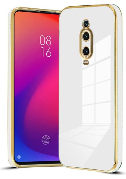 Xiaomi Mi 9t Kılıf Parlak Kenarlı Altın Işlemeli Kamera Korumalı Kapak