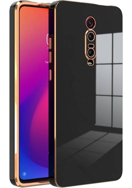 Xiaomi Mi 9t Kılıf Parlak Kenarlı Altın Işlemeli Kamera Korumalı Kapak