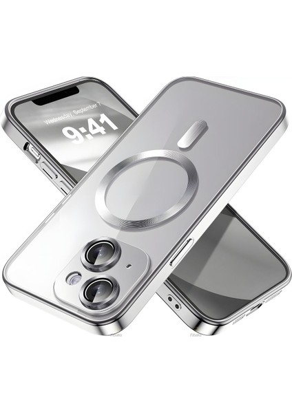 Apple iPhone 14 Kılıf Kamera Lens Korumalı Magsafe Şarj Kilifi Şeffaf Renkli Yumuşak Kapak
