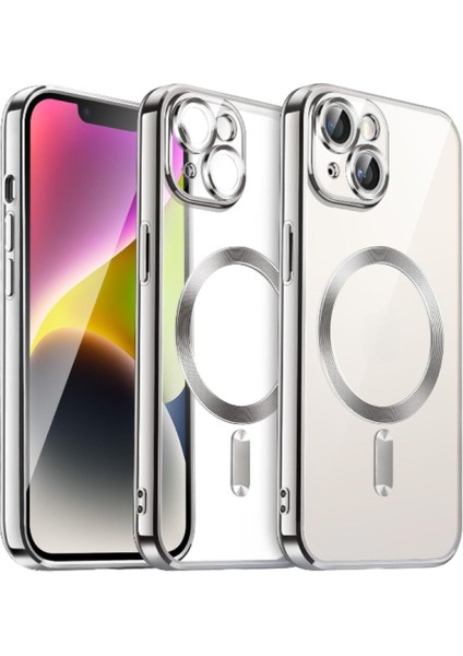 Apple iPhone 14 Kılıf Kamera Lens Korumalı Magsafe Şarj Kilifi Şeffaf Renkli Yumuşak Kapak