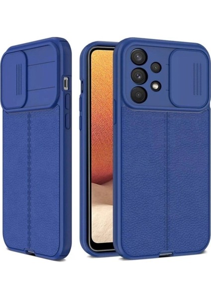 Samsung Galaxy A72 Kılıf Sürgülü Slide Kamera Korumalı Deri Görünümlü Leke Tutmaz Lüks Silikon