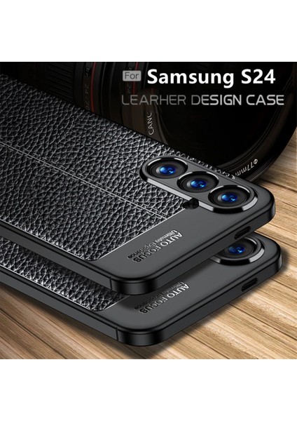 Samsung Galaxy S24 Kılıf Kamera Çıkıntılı Deri Görünümlü Dikiş Desenli Koruyucu Kapak Kilif