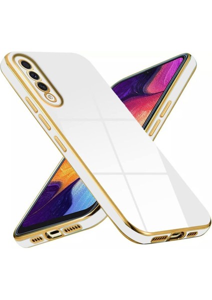 Samsung Galaxy A70 Kılıf Parlak Kenarlı Altın Işlemeli Kamera Korumalı Kapak