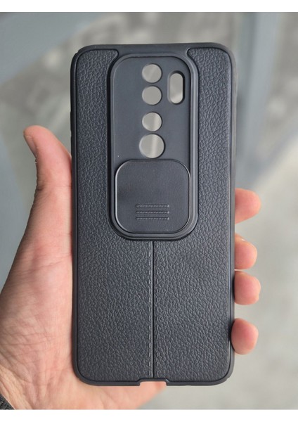 Xiaomi Redmi Note 8 Pro Kılıf Sürgülü Slide Kamera Korumalı Deri Görünümlü Leke Tutmaz Lüks Silikon