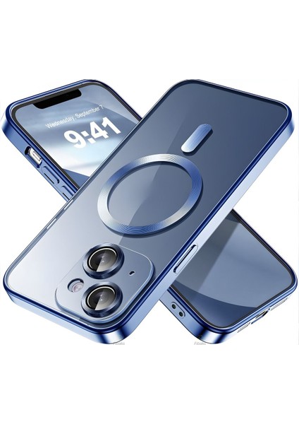 Apple iPhone 14 Kılıf Kamera Lens Korumalı Magsafe Şarj Kilifi Şeffaf Renkli Yumuşak Kapak