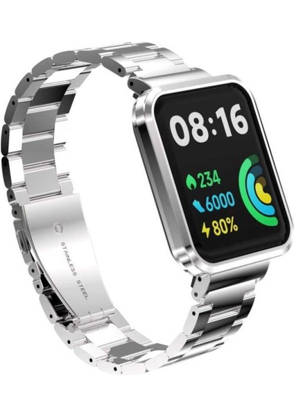 Xiaomi Redmi Watch 2 Lite Kordon Kasalı Paslanmaz Çelik Stainless Steel Baklalı Ayarlanabilir Akıllı Saat Kordonu ve Ayarlama Aparatı