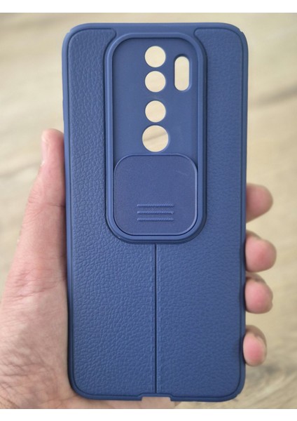 Xiaomi Redmi Note 8 Pro Kılıf Sürgülü Slide Kamera Korumalı Deri Görünümlü Leke Tutmaz Lüks Silikon