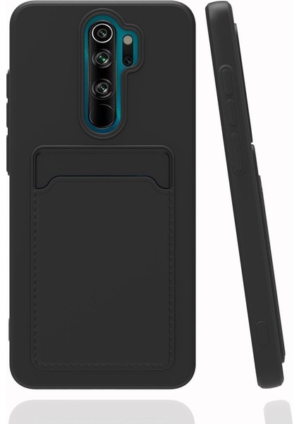 Xiaomi Redmi Note 8 Pro Kılıf Kamera Korumalı Kartlıklı Cüzdanlı Kırmızı Tuşlu Siyah Silikon Kapak
