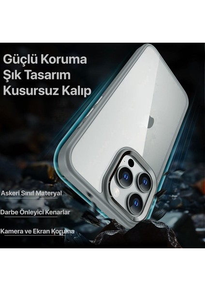 Apple iPhone 15 Pro Max Kamera Çıkıntılı Kenarı Renkli Arkası Şeffaf Hassas Butonlu Kılıf