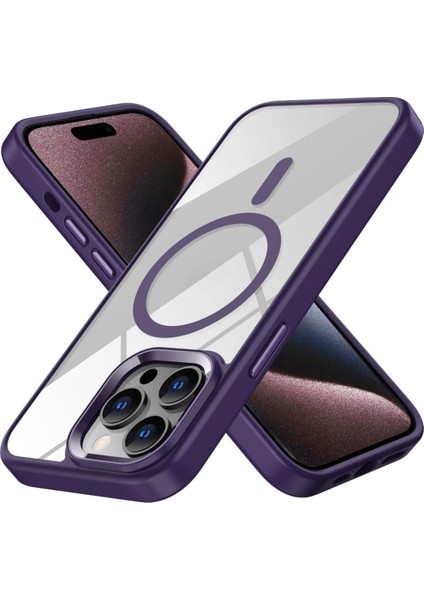 Apple iPhone 15 Pro Max Kılıf Kamera Çıkıntılı Margsafe Wireless Şarj Destekli Kenarı Renkli Hassas Butonlu Kapak