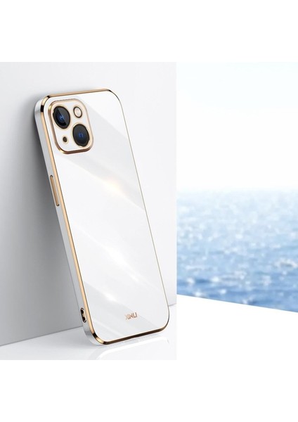 Apple iPhone 14 Uyumlu Kılıf Parlak Kenarlı Altın Işlemeli Kamera Korumalı Kapak