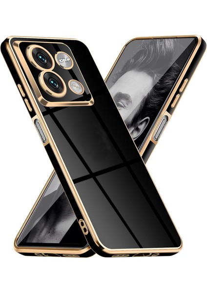 Xiaomi Redmi Note 13 Pro 4g Kılıf Parlak Kenarlı Altın Işlemeli Kamera Korumalı Kapak