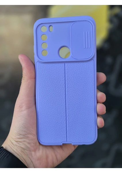 Xiaomi Redmi Note 8 Kılıf Sürgülü Slide Kamera Korumalı Deri Görünümlü Leke Tutmaz Lüks Silikon