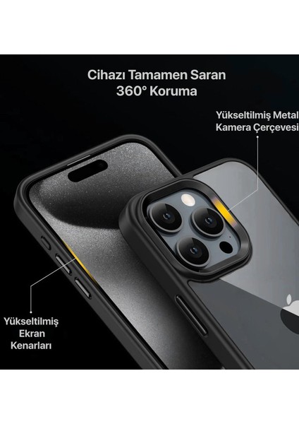 Apple iPhone 15 Pro Max Kılıf Kamera Çıkıntılı Kenarı Renkli Arkası Şeffaf Hassas Butonlu Kapak modelleri