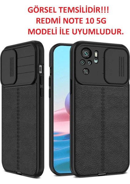 Xiaomi Redmi Note 10 5g Kılıf Sürgülü Slide Kamera Korumalı Deri Görünümlü Leke Tutmaz Lüks Silikon