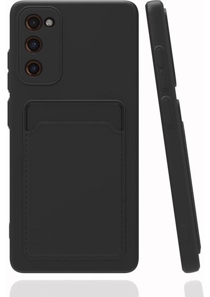 Samsung Galaxy S20 Fe Kılıf Kamera Korumalı Kartlıklı Cüzdanlı Kırmızı Tuşlu Siyah Silikon Kapak