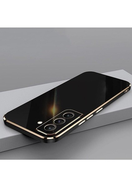Samsung Galaxy S21 Fe Uyumlu Kılıf Parlak Kenarlı Altın Işlemeli Kamera Korumalı Kapak