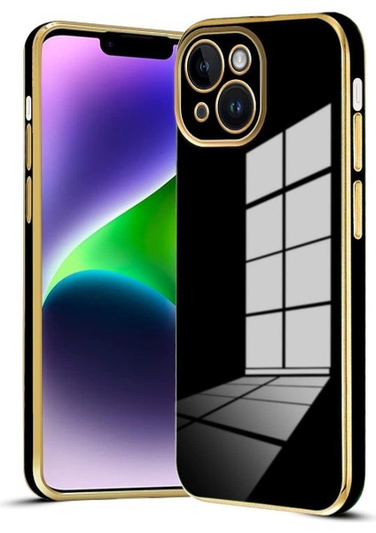 Apple iPhone 15 Kılıf Parlak Kenarlı Altın Işlemeli Kamera Korumalı Kapak