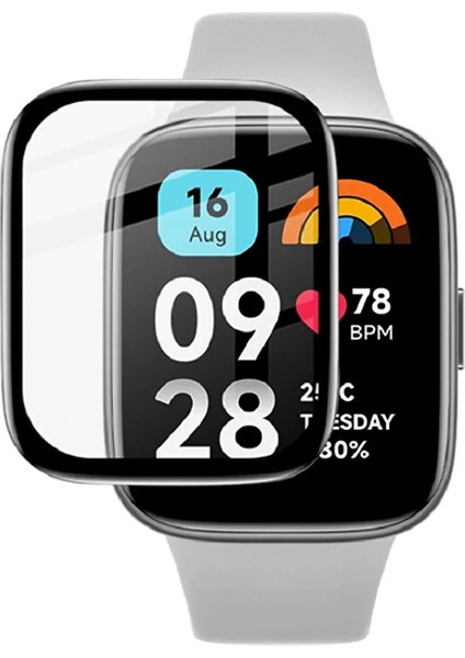 Xiaomi Redmi Watch 3 Active Uyumlu Tam Kaplayan Kavisli Siyah Çerçeveli Pet Saat Ekran Koruyucu