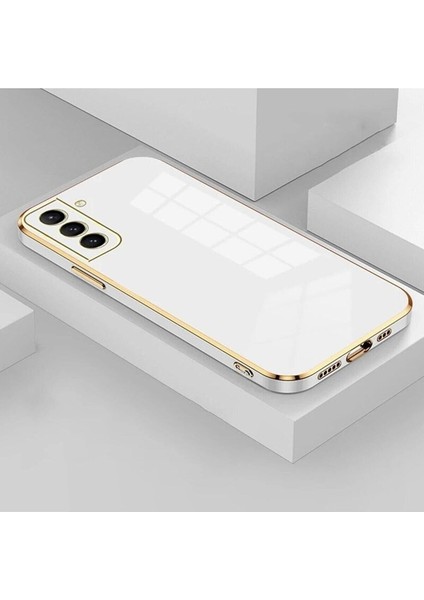 Samsung Galaxy S22 Uyumlu Kılıf Parlak Kenarlı Altın Işlemeli Kamera Korumalı Kapak