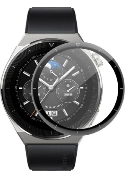 Huawei Watch Gt 3 Pro 46MM Uyumlu Tam Kaplayan Ultra Ince Kavisli Siyah Çerçeveli Saat Ekran Koruyucu Pet