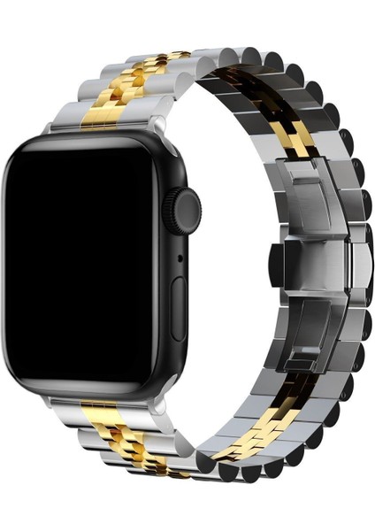 Apple Watch Series 1/2/3/4/5/6/7/8/9/se 38MM Kordon Paslanmaz Çelik Çift Renkli Rolex Görünümlü Ayarlanabilir Akıllı Saat Kordonu ve Ayarlama Aparatı modelleri