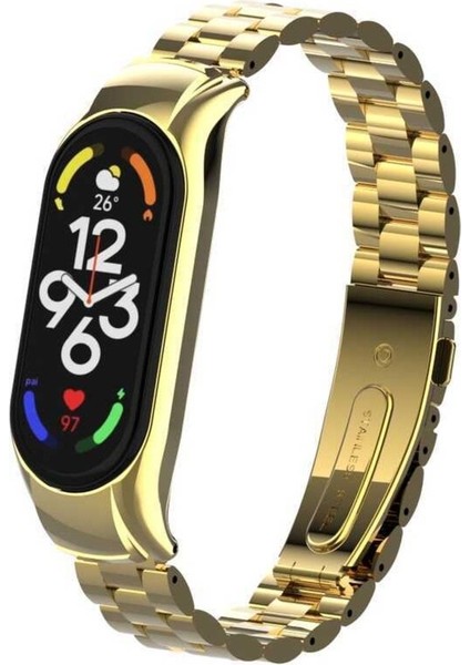 Xiaomi Mi Band 7 Kordon Kasalı Paslanmaz Çelik Stainless Steel Baklalı Ayarlanabilir Akıllı Saat Kordonu ve Ayarlama Aparatı