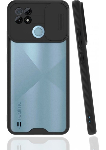 Realme C21 Kılıf Sürgülü Kamera Korumalı Ultra Ince Arkası Mat Şeffaf Zar Kapak