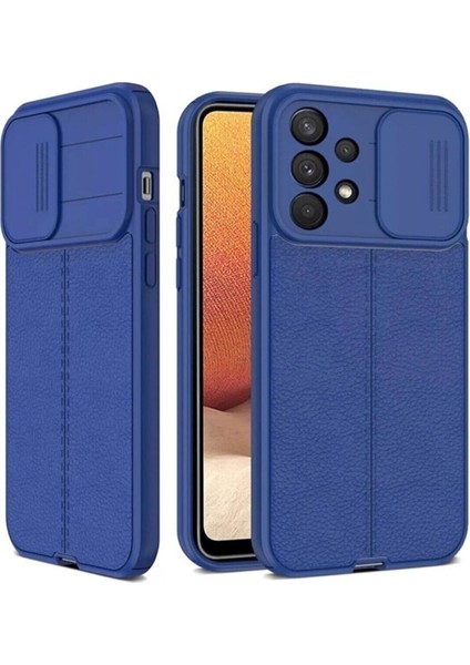 Samsung Galaxy A53 Kılıf Sürgülü Kamera Korumalı Deri Görünümlü Dikiş Desenli Leke Tutmaz Kapak