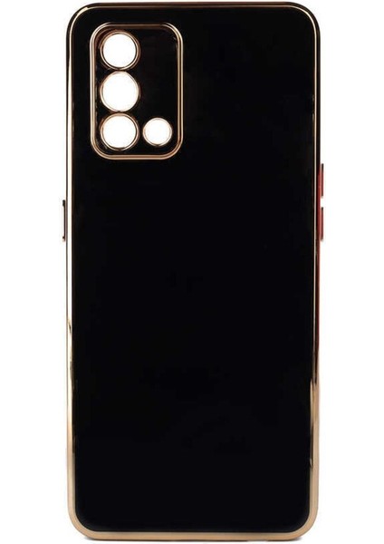 Oppo A74 4g Uyumlu Kılıf Parlak Kenarlı Altın Işlemeli Kamera Korumalı Kapak