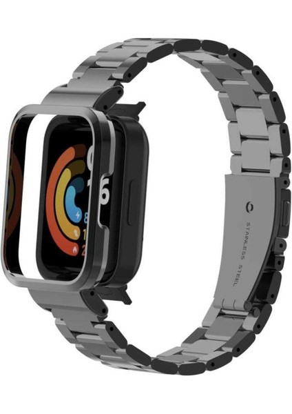 Xiaomi Mi Watch Lite Kordon Kasalı Paslanmaz Çelik Stainless Steel Baklalı Ayarlanabilir Akıllı Saat Kordonu ve Ayarlama Aparatı