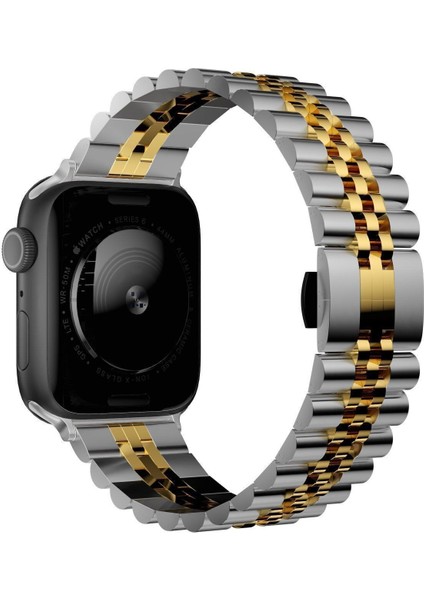 Apple Watch Series 1/2/3/4/5/6/7/8/9/se Ultra 49MM Kordon Paslanmaz Çelik Çift Renkli Rolex Görünümlü Ayarlanabilir Akıllı Saat Kordonu ve Ayarlama Aparatı