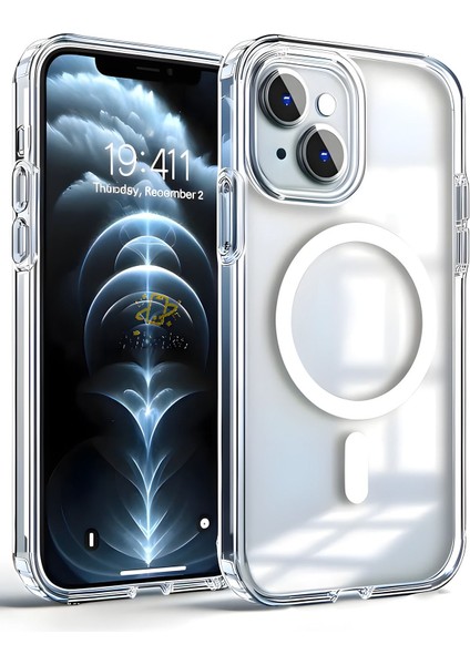 Apple iPhone 14 Plus Kılıf Magsafe Wireless Kablosuz Şarj Destekli Şeffaf Darbe Emici Kapak