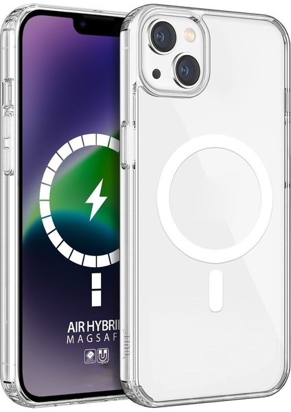 Apple iPhone 14 Plus Kılıf Magsafe Wireless Kablosuz Şarj Destekli Şeffaf Darbe Emici Kapak