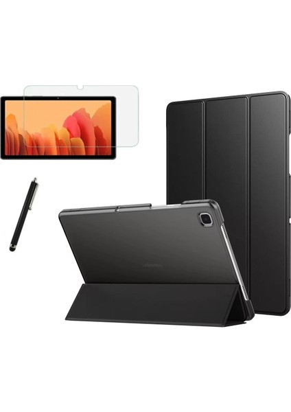 Samsung Galaxy Tab A7 T500 T507 10.4" Kılıf + Kalem + Ekran Koruyucu Smart Standlı Arkası Şeffaf 360 Derece Kapaklı Siyah