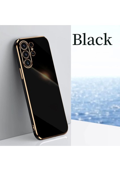 Samsung Galaxy S24 Ultra Kılıf Parlak Kenarlı Altın Işlemeli Kamera Korumalı Kapak