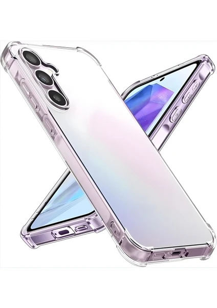 Samsung Galaxy A55 Kılıf Crystal Sert Pc Antishock Darbe Emici Kenar Şeffaf Silikon Kapak