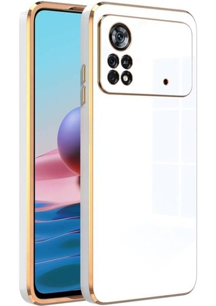 Xiaomi Poco X4 Pro 5g Kılıf Parlak Kenarlı Altın Işlemeli Kamera Korumalı Kapak