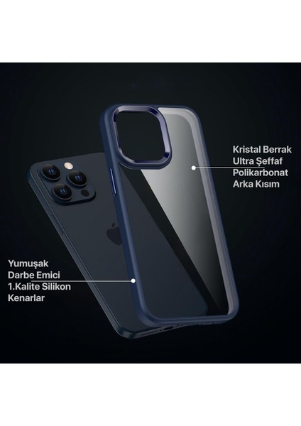 Apple iPhone 15 Pro Max Kılıf Kamera Çıkıntılı Kenarı Renkli Arkası Şeffaf Hassas Butonlu Kapak indirimleri