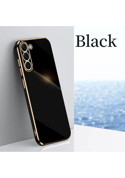 Samsung Galaxy S24 Kılıf Parlak Kenarlı Altın Işlemeli Kamera Korumalı Kapak
