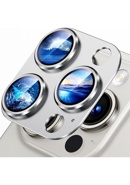 Apple iPhone 15 Pro Kamera Lens Koruyucu Metal Çerçeveli Tam Koruma Temperli Cam