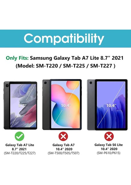 Samsung Galaxy Tab A7 Lite T220 T225 Kılıf Pu Deri Ön Arka Tam Koruma Standlı Katlanabilir Uyku Modlu Smart Kapak