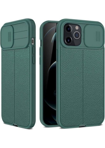Apple iPhone 13 Pro Uyumlu Kılıf Sürgülü Slide Kamera Korumalı Deri Görünümlü Lüks Kapak